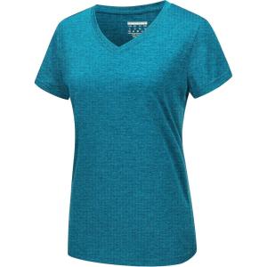 image:imageMAGCOMSEN Ladies Summer Tops Short Sleeve Workout Active Wear Plain Vneck Shirt Travel Tee Undershirts Peacock Blue L