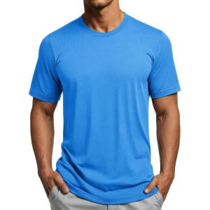image:imageMAGCOMSEN Mens Short Sleeve Dry Fit Shirts Workout Gym Mesh Shirt Athletic Running Lightweight Performance TshirtAzure