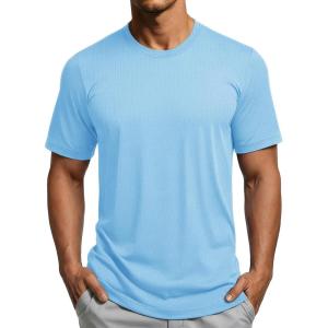 image:imageMAGCOMSEN Mens Short Sleeve Dry Fit Shirts Workout Gym Mesh Shirt Athletic Running Lightweight Performance TshirtSkyblue