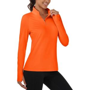 image:imageMAGCOMSEN Quarter Zip Pullover Women Fleece Shirt Thermal Long Sleeve Athletic Running Tops Thumb HoleOrange