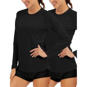 image:imageMAGCOMSEN Womens Long Sleeve Shirts UPF 50 Sun Protection Quick Dry Swim Shirt for Rash Guard Fishing Workout 2 Pack2 Packblack black