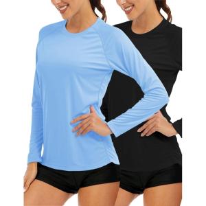 image:imageMAGCOMSEN Womens Long Sleeve Shirts UPF 50 Sun Protection Quick Dry Swim Shirt for Rash Guard Fishing Workout 2 Pack2 Packblack blue