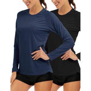 image:imageMAGCOMSEN Womens Long Sleeve Shirts UPF 50 Sun Protection Quick Dry Swim Shirt for Rash Guard Fishing Workout 2 Pack2 Packblack navy