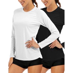 image:imageMAGCOMSEN Womens Long Sleeve Shirts UPF 50 Sun Protection Quick Dry Swim Shirt for Rash Guard Fishing Workout 2 Pack2 Packblack white