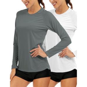 image:imageMAGCOMSEN Womens Long Sleeve Shirts UPF 50 Sun Protection Quick Dry Swim Shirt for Rash Guard Fishing Workout 2 Pack2 Packdark Grey white