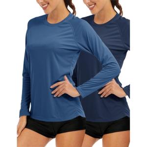 image:imageMAGCOMSEN Womens Long Sleeve Shirts UPF 50 Sun Protection Quick Dry Swim Shirt for Rash Guard Fishing Workout 2 Pack2 Packnavy bgrey