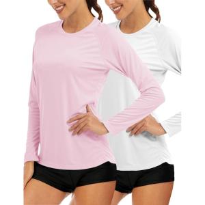 image:imageMAGCOMSEN Womens Long Sleeve Shirts UPF 50 Sun Protection Quick Dry Swim Shirt for Rash Guard Fishing Workout 2 Pack2 Packwhite light Pink