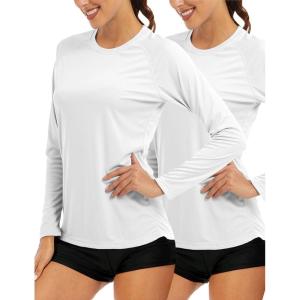 image:imageMAGCOMSEN Womens Long Sleeve Shirts UPF 50 Sun Protection Quick Dry Swim Shirt for Rash Guard Fishing Workout 2 Pack2 Packwhite white