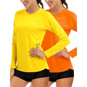 image:imageMAGCOMSEN Womens Long Sleeve Shirts UPF 50 Sun Protection Quick Dry Swim Shirt for Rash Guard Fishing Workout 2 Pack2 Packyellow fluorescent Orange