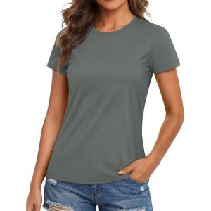 image:imageMAGCOMSEN Womens Workout Tops Short Sleeve Shirts UPF 50 Quick Dry Athletic Sun Protection Rash Guard for WomenDark Gery