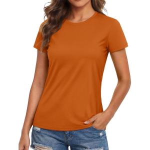image:imageMAGCOMSEN Womens Workout Tops Short Sleeve Shirts UPF 50 Quick Dry Athletic Sun Protection Rash Guard for WomenDark Orange
