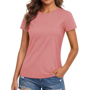 image:imageMAGCOMSEN Womens Workout Tops Short Sleeve Shirts UPF 50 Quick Dry Athletic Sun Protection Rash Guard for WomenGrey Pink