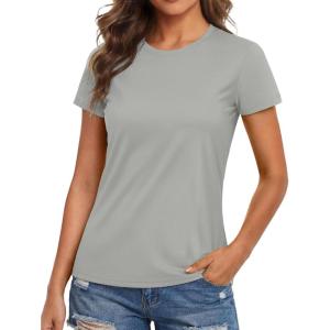 image:imageMAGCOMSEN Womens Workout Tops Short Sleeve Shirts UPF 50 Quick Dry Athletic Sun Protection Rash Guard for WomenLight Gery