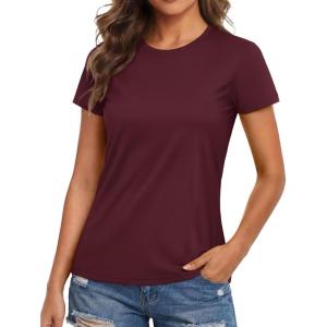 image:imageMAGCOMSEN Womens Workout Tops Short Sleeve Shirts UPF 50 Quick Dry Athletic Sun Protection Rash Guard for WomenWine