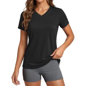 image:imageMAGCOMSEN Womens Workout Tops Short Sleeve UPF 50 Athletic Shirts Quick Dry VNeck TShirt Moisture Wicking Gym Tee01black