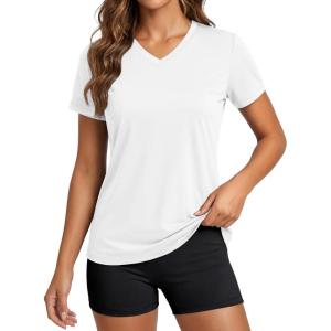 image:imageMAGCOMSEN Womens Workout Tops Short Sleeve UPF 50 Athletic Shirts Quick Dry VNeck TShirt Moisture Wicking Gym Tee03white
