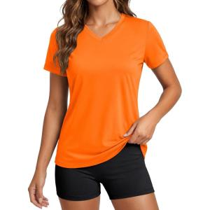 image:imageMAGCOMSEN Womens Workout Tops Short Sleeve UPF 50 Athletic Shirts Quick Dry VNeck TShirt Moisture Wicking Gym Tee05orange