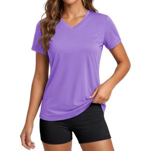 image:imageMAGCOMSEN Womens Workout Tops Short Sleeve UPF 50 Athletic Shirts Quick Dry VNeck TShirt Moisture Wicking Gym Tee06light Purple