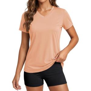 image:imageMAGCOMSEN Womens Workout Tops Short Sleeve UPF 50 Athletic Shirts Quick Dry VNeck TShirt Moisture Wicking Gym TeeApricot