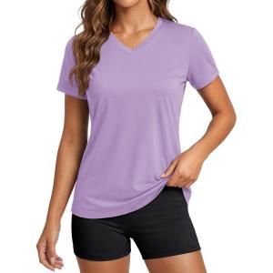 image:imageMAGCOMSEN Womens Workout Tops Short Sleeve UPF 50 Athletic Shirts Quick Dry VNeck TShirt Moisture Wicking Gym TeeGrey Purple