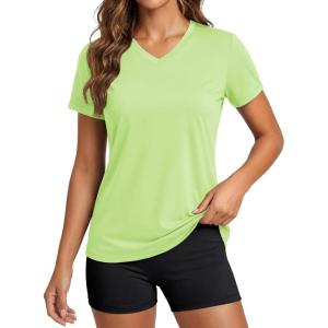 image:imageMAGCOMSEN Womens Workout Tops Short Sleeve UPF 50 Athletic Shirts Quick Dry VNeck TShirt Moisture Wicking Gym TeeLight Green