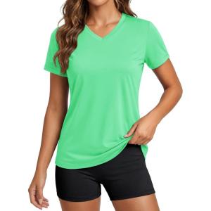 image:imageMAGCOMSEN Womens Workout Tops Short Sleeve UPF 50 Athletic Shirts Quick Dry VNeck TShirt Moisture Wicking Gym TeeMint Green