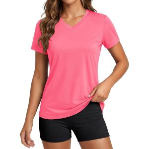 image:imageMAGCOMSEN Womens Workout Tops Short Sleeve UPF 50 Athletic Shirts Quick Dry VNeck TShirt Moisture Wicking Gym TeeRose