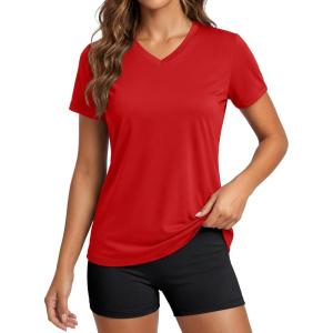 image:imageMAGCOMSEN Womens Workout Tops Short Sleeve UPF 50 Athletic Shirts Quick Dry VNeck TShirt Moisture Wicking Gym TeeTomato Red