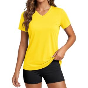 image:imageMAGCOMSEN Womens Workout Tops Short Sleeve UPF 50 Athletic Shirts Quick Dry VNeck TShirt Moisture Wicking Gym TeeYellow