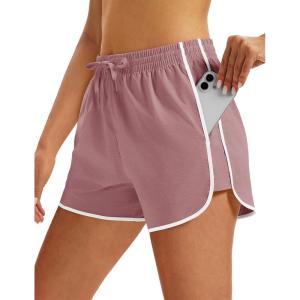 image:imageMAGOCOMSEN Womens Running Athletic Shorts with Pockets 35 Quick Dry Lightweight Workout Gym Shorts Sport CasualGrey Pink