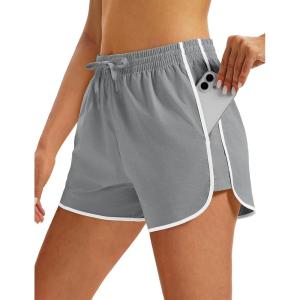 image:imageMAGOCOMSEN Womens Running Athletic Shorts with Pockets 35 Quick Dry Lightweight Workout Gym Shorts Sport CasualLight Grey