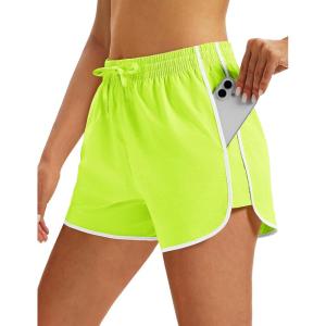 image:imageMAGOCOMSEN Womens Running Athletic Shorts with Pockets 35 Quick Dry Lightweight Workout Gym Shorts Sport CasualNeon Green