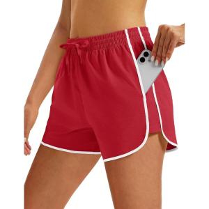 image:imageMAGOCOMSEN Womens Running Athletic Shorts with Pockets 35 Quick Dry Lightweight Workout Gym Shorts Sport CasualRed