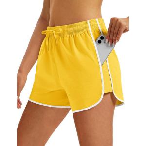 image:imageMAGOCOMSEN Womens Running Athletic Shorts with Pockets 35 Quick Dry Lightweight Workout Gym Shorts Sport CasualYellow