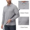 image:imageMAGCOMSEN Mens Polo Shirts with Pocket Long Sleeve Golf Quick Dry Shirts Performance Athletic Work Casual Collared ShirtLight Grey