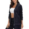 image:imageMAGCOMSEN Womens Velour Hooded Jacket Long Sleeve Full Zip Outerwear Soft Warm Velvet Jacket with Side PocketsBlack