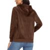 image:imageMAGCOMSEN Womens Velour Hooded Jacket Long Sleeve Full Zip Outerwear Soft Warm Velvet Jacket with Side PocketsCoffee