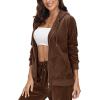 image:imageMAGCOMSEN Womens Velour Hooded Jacket Long Sleeve Full Zip Outerwear Soft Warm Velvet Jacket with Side PocketsCoffee