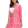 image:imageMAGCOMSEN Womens Velour Hooded Jacket Long Sleeve Full Zip Outerwear Soft Warm Velvet Jacket with Side PocketsFluorescent Pink