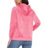 image:imageMAGCOMSEN Womens Velour Hooded Jacket Long Sleeve Full Zip Outerwear Soft Warm Velvet Jacket with Side PocketsFluorescent Pink
