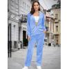 image:imageMAGCOMSEN Womens Velour Hooded Jacket Long Sleeve Full Zip Outerwear Soft Warm Velvet Jacket with Side PocketsLight Blue