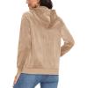 image:imageMAGCOMSEN Womens Velour Hooded Jacket Long Sleeve Full Zip Outerwear Soft Warm Velvet Jacket with Side PocketsLight Brown