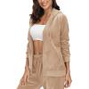 image:imageMAGCOMSEN Womens Velour Hooded Jacket Long Sleeve Full Zip Outerwear Soft Warm Velvet Jacket with Side PocketsLight Brown