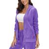 image:imageMAGCOMSEN Womens Velour Hooded Jacket Long Sleeve Full Zip Outerwear Soft Warm Velvet Jacket with Side PocketsLight Purple