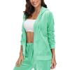 image:imageMAGCOMSEN Womens Velour Hooded Jacket Long Sleeve Full Zip Outerwear Soft Warm Velvet Jacket with Side PocketsMint Green