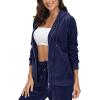 image:imageMAGCOMSEN Womens Velour Hooded Jacket Long Sleeve Full Zip Outerwear Soft Warm Velvet Jacket with Side PocketsNavy