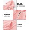 image:imageMAGCOMSEN Womens Velour Hooded Jacket Long Sleeve Full Zip Outerwear Soft Warm Velvet Jacket with Side PocketsPink