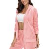 image:imageMAGCOMSEN Womens Velour Hooded Jacket Long Sleeve Full Zip Outerwear Soft Warm Velvet Jacket with Side PocketsPink