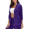 image:imageMAGCOMSEN Womens Velour Hooded Jacket Long Sleeve Full Zip Outerwear Soft Warm Velvet Jacket with Side PocketsPurple