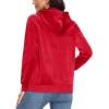 image:imageMAGCOMSEN Womens Velour Hooded Jacket Long Sleeve Full Zip Outerwear Soft Warm Velvet Jacket with Side PocketsRed